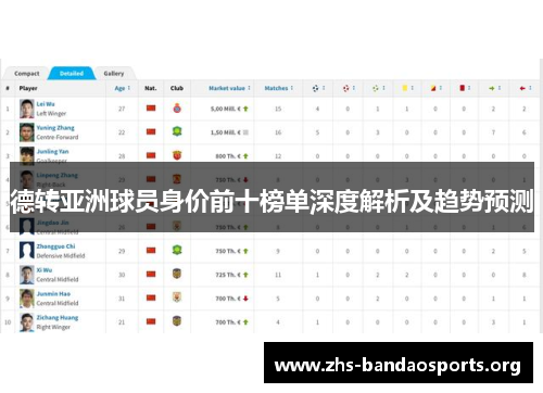 德转亚洲球员身价前十榜单深度解析及趋势预测 德转亚洲球员身价前十榜单深度解析及趋势预测